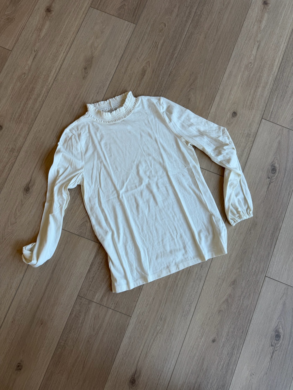 Talbots Cream Ruffle Neck Long-Sleeve Top